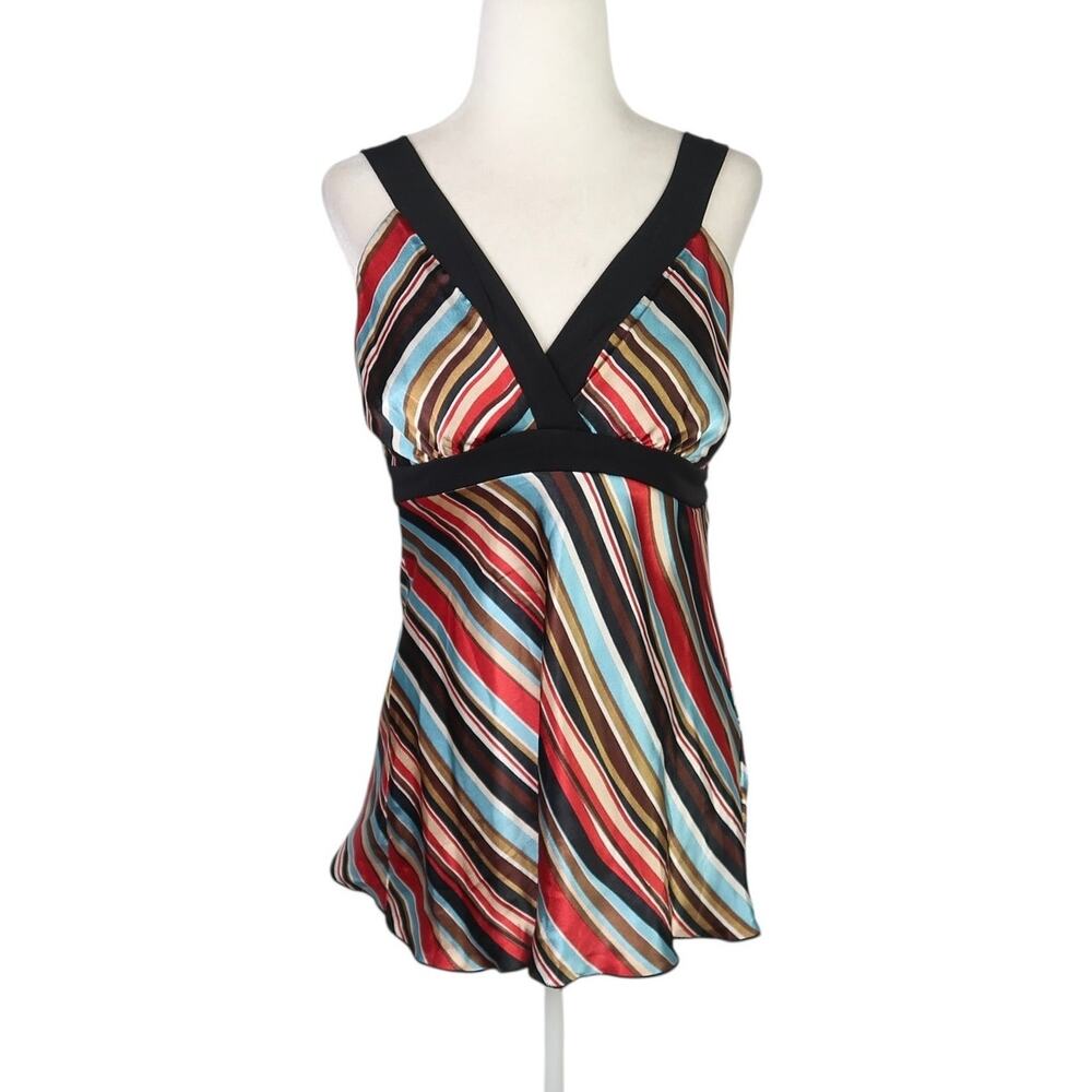 Vintage Y2K Tempted multicolor stripe satin babydoll tank top L